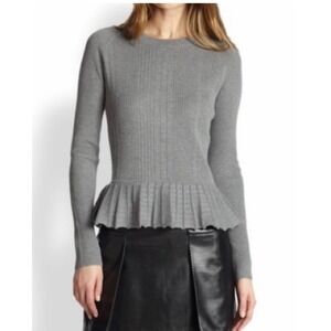 Tory Burch Margaret‎ Peplum Gray Ribbed Cashmere Silk Sweater Medium